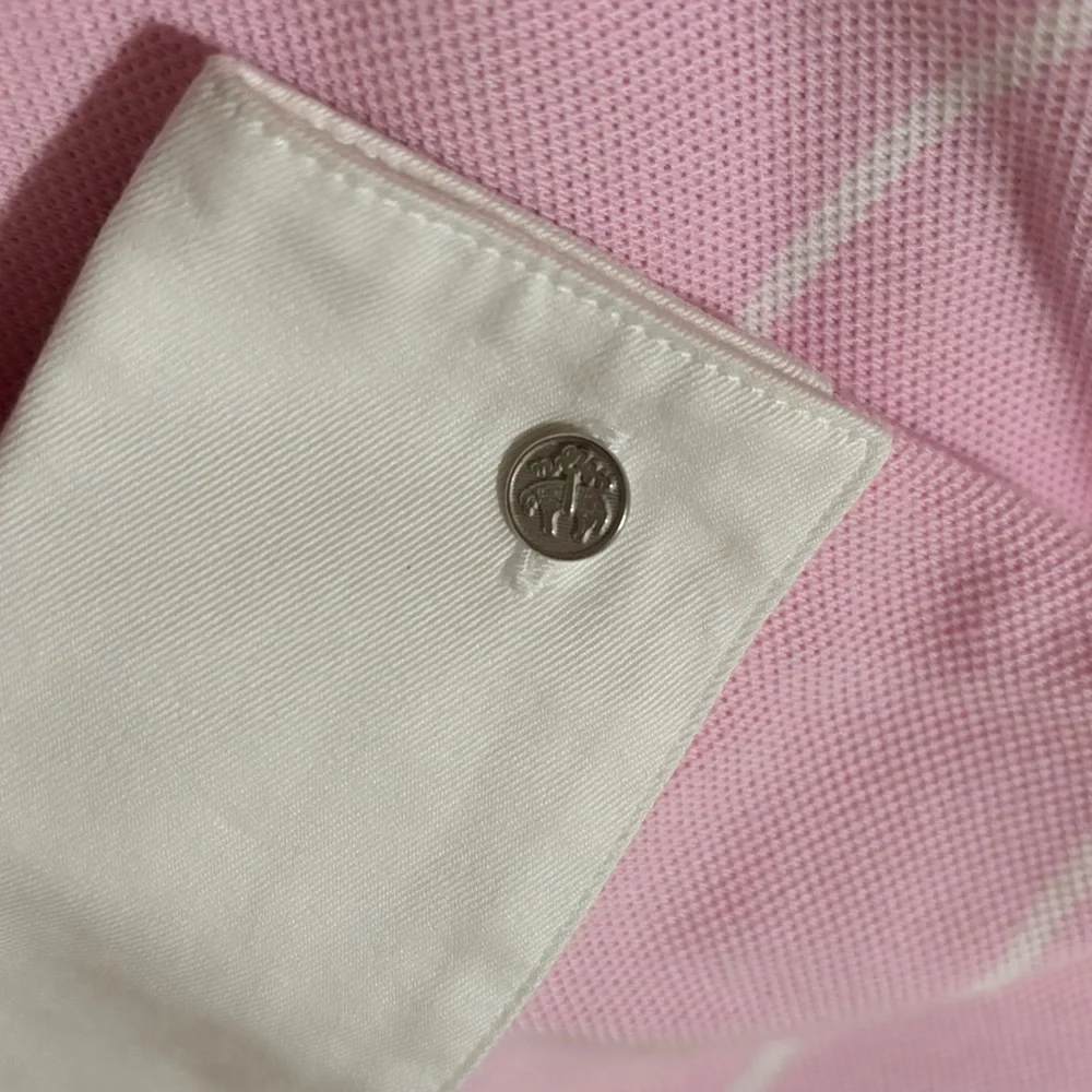Brooks Brothers Pink White Striped Polo Dress Large White Collar French Cuffs - Picture 7 of 10